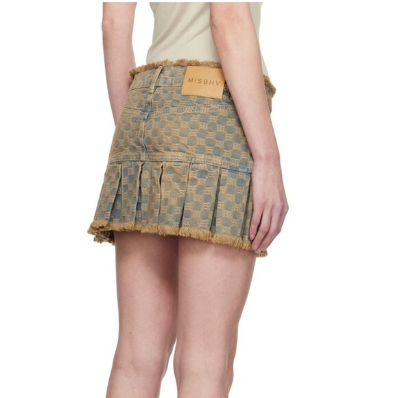 SOLD - NWT Size 32 MISBHV Pleated Blue Denim Monogram Miniskirt - Picture 3 of 5